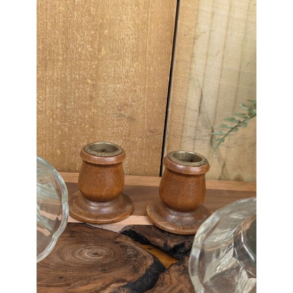 Vintage Glass Candle Holders With Wooden Bases - Elegant Scalloped Design - Perf - Picture 8 of 10